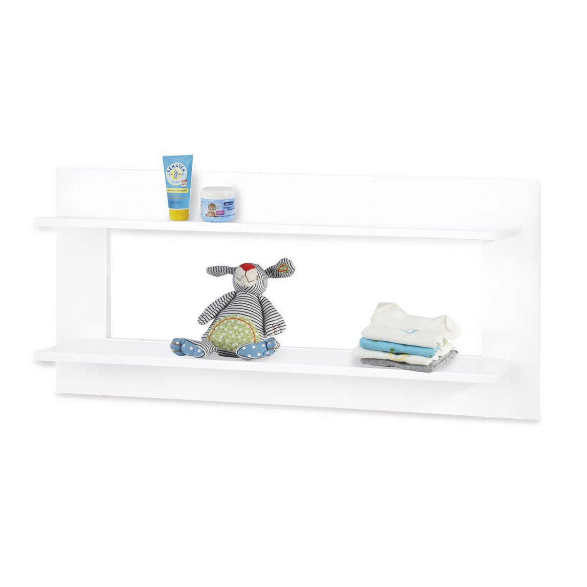 Kamer 'Hilda & Riva' – Brede witte set met wandplank (4-delig: Huisbed, Brede commode, 2-deurs kledingkast, Wandplank)