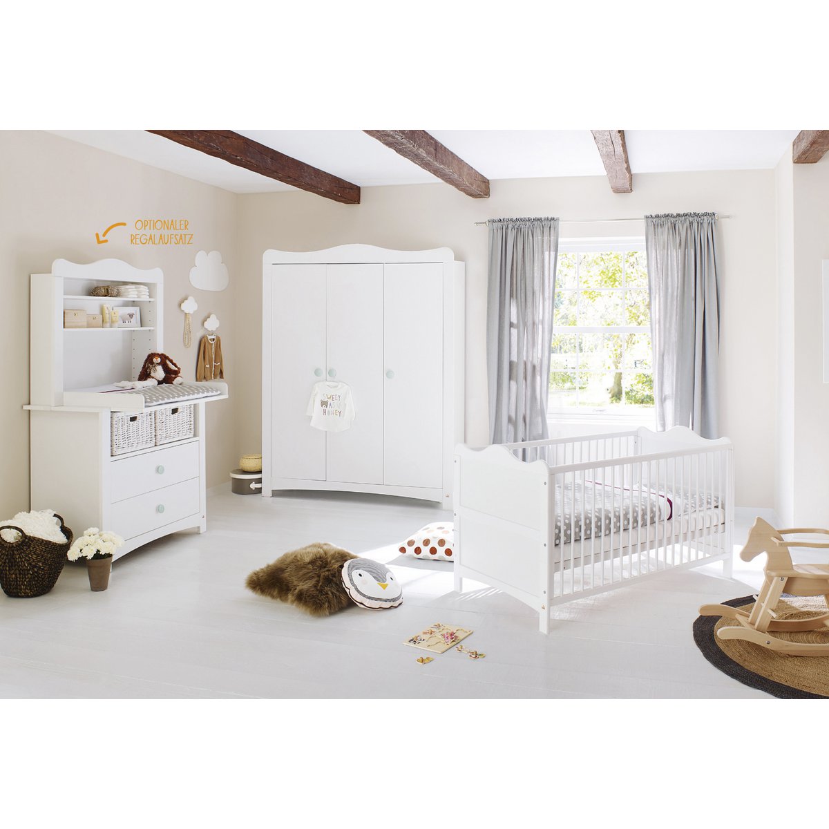 Kamer 'Florentina' – Brede grote set met kast (4-delig: Ledikant, Brede commode, Grote kledingkast, Brede kast)
