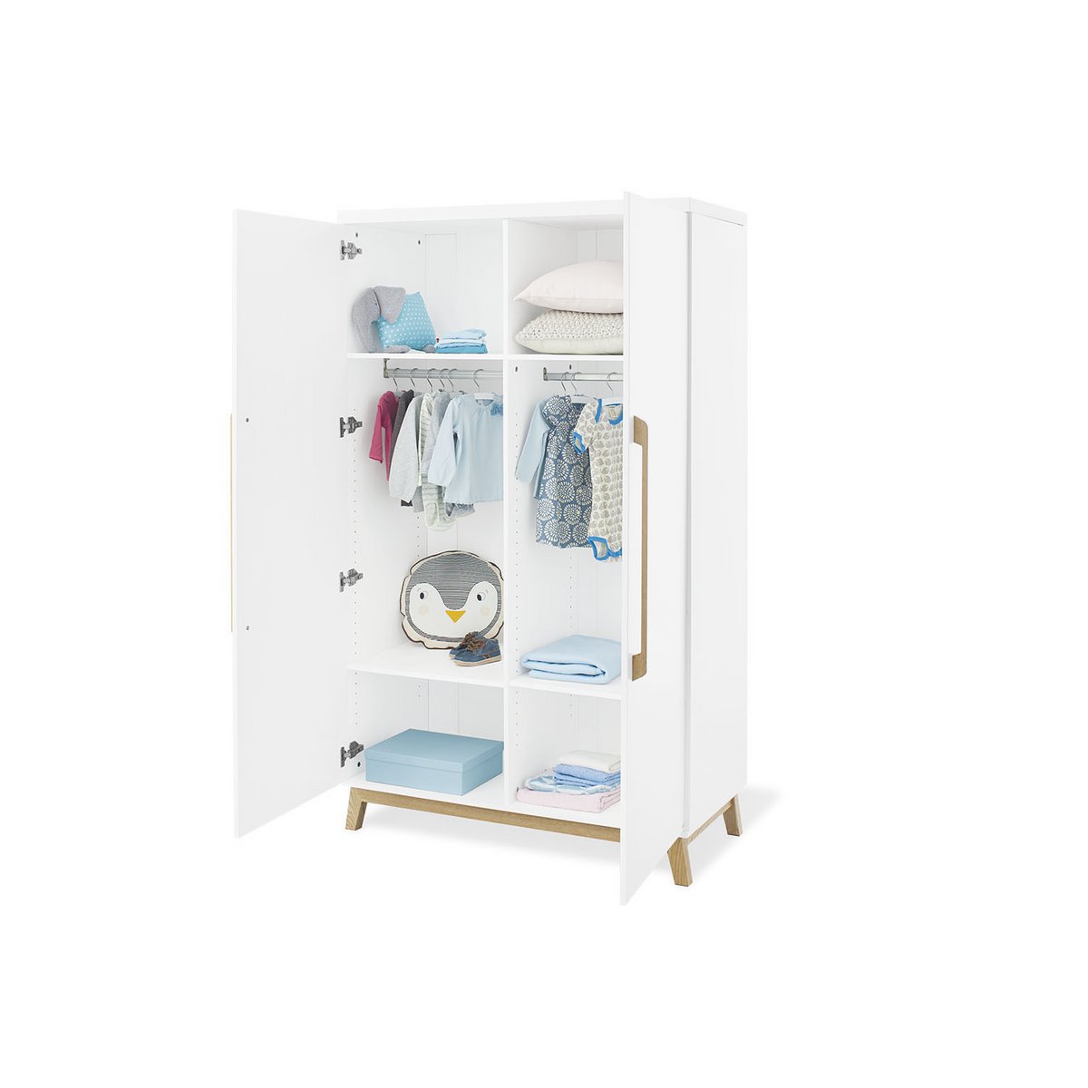 Kamer 'Hilda & Riva' – Brede witte set met wandplank (4-delig: Huisbed, Brede commode, 2-deurs kledingkast, Wandplank)