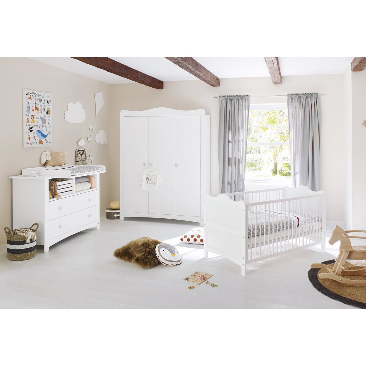 Kamer 'Florentina' – Extra brede grote set (3-delig: Ledikant, Extra brede commode, Grote kledingkast)