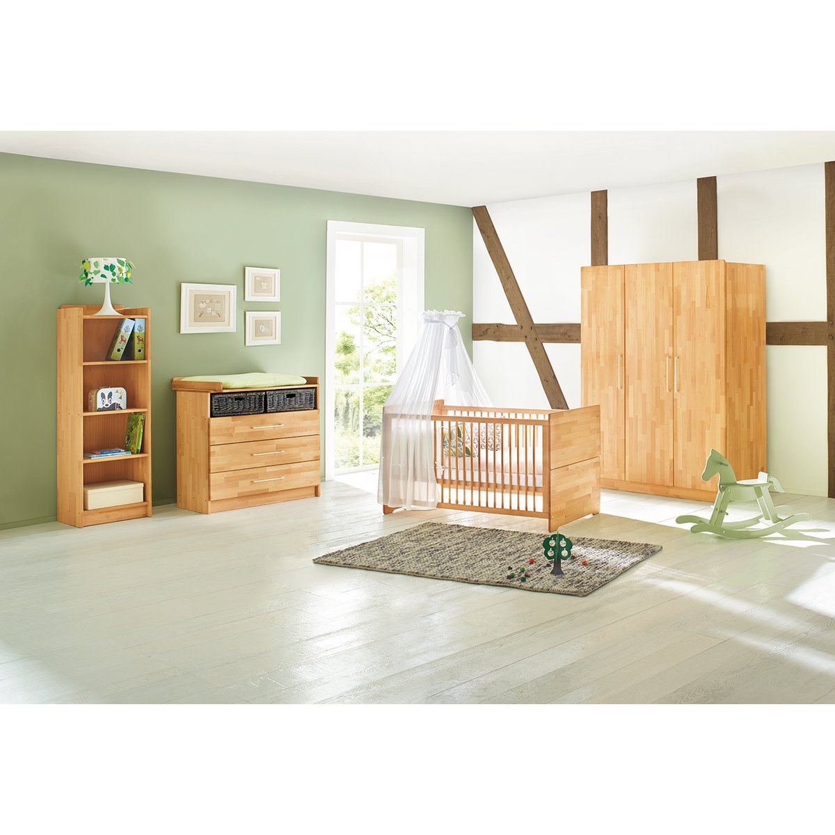 Kamer 'Natura' – Brede grote set (3-delig: Ledikant, Brede commode, Grote kledingkast)