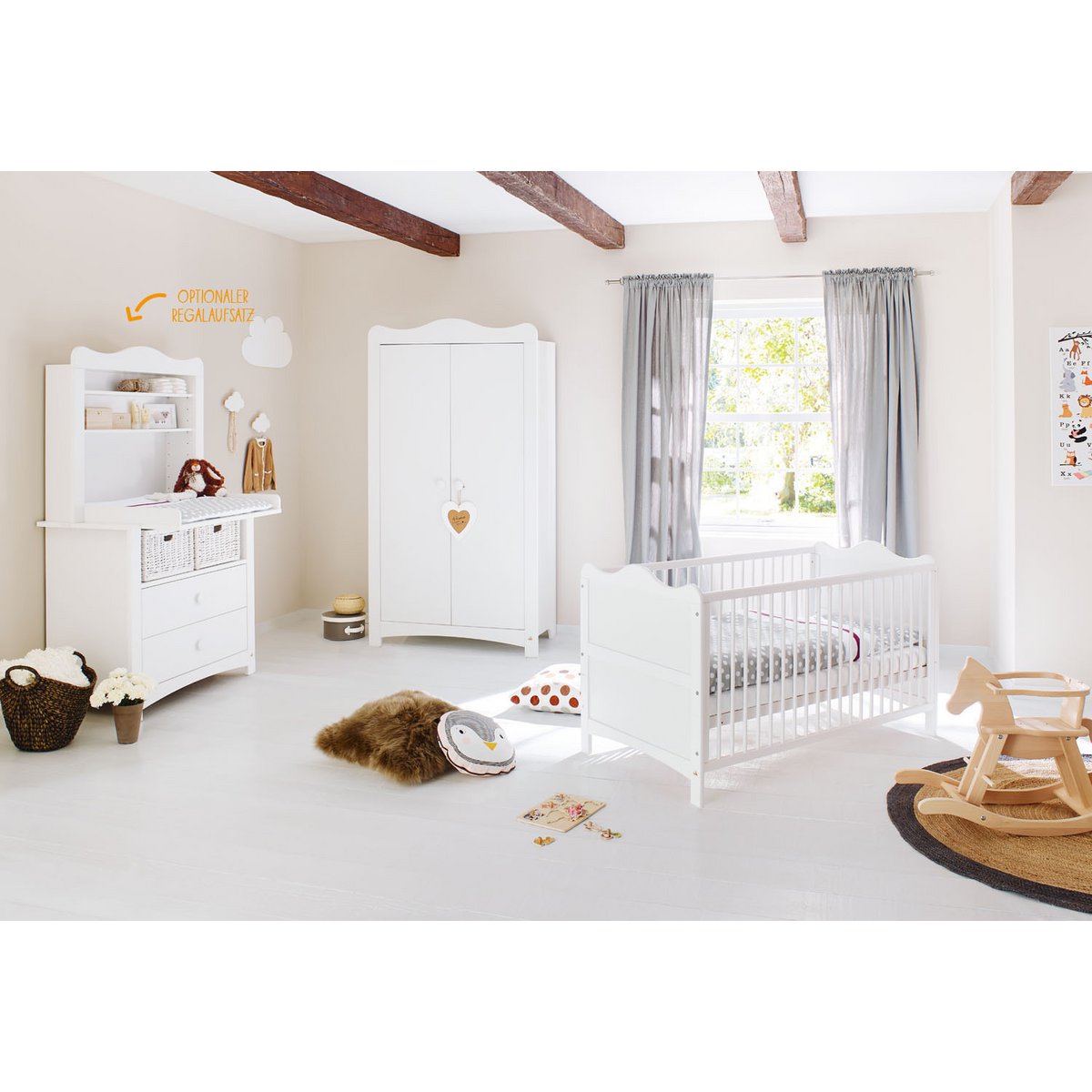 Kamer 'Florentina' – Brede set met kast (4-delig: Ledikant, Brede commode, Brede plank, 2-deurs kledingkast)