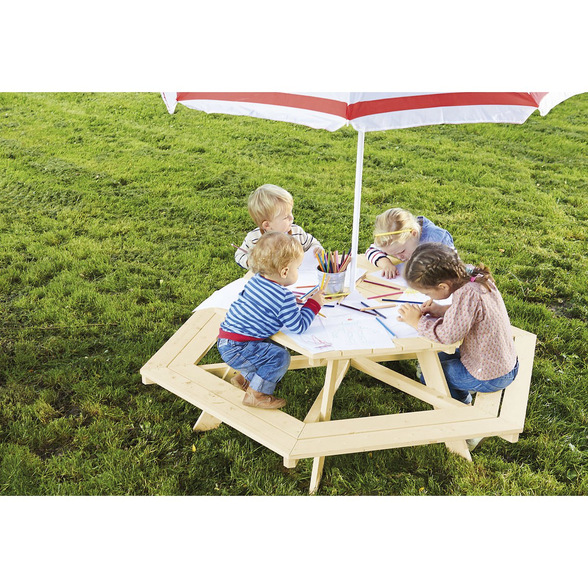 Kinderpicknicktafel 'Nicki voor 6' met Rugleuning – Nature