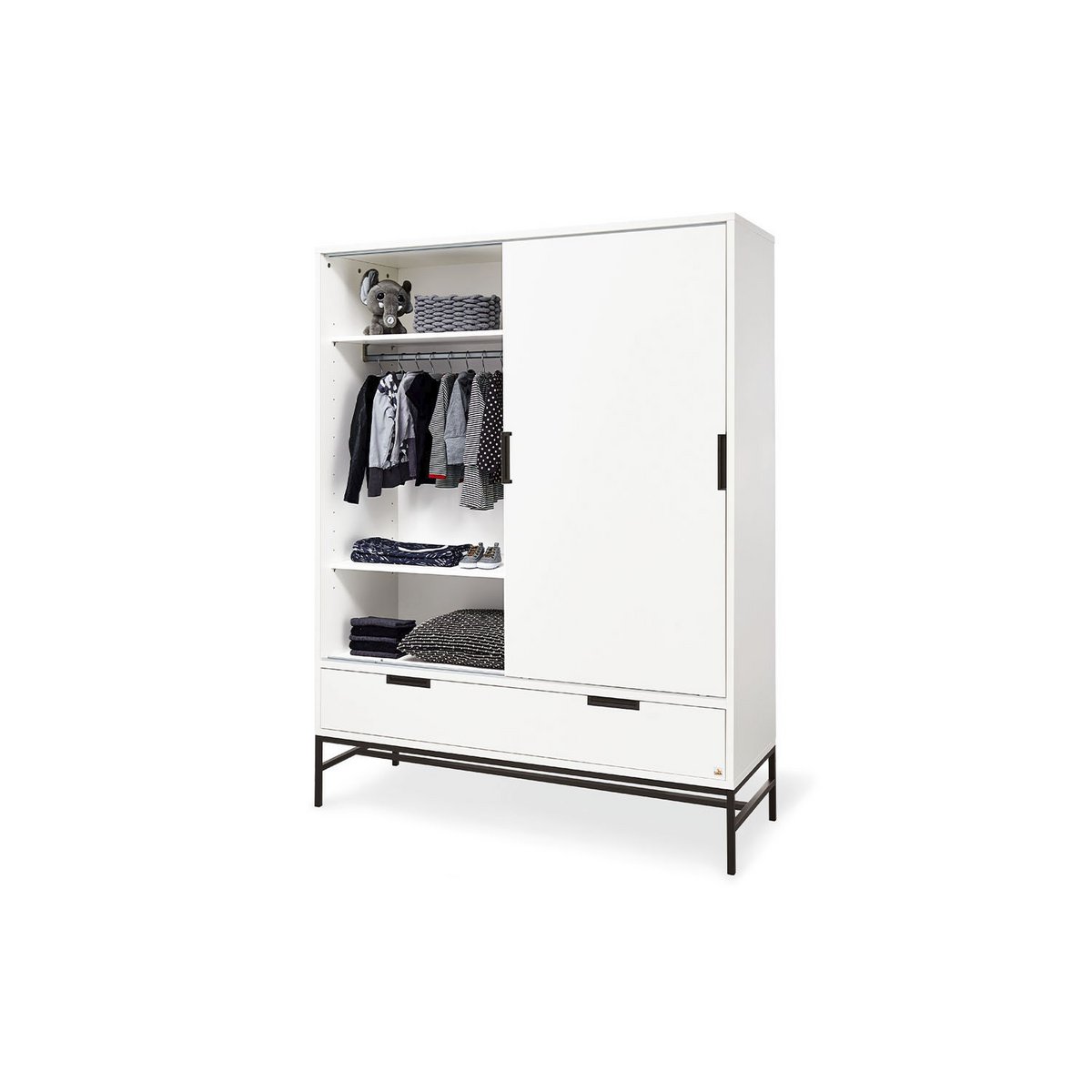 Kamer 'Steel' – Extra brede grote set (3-delig: Ledikant, Extra brede commode, Grote kledingkast)