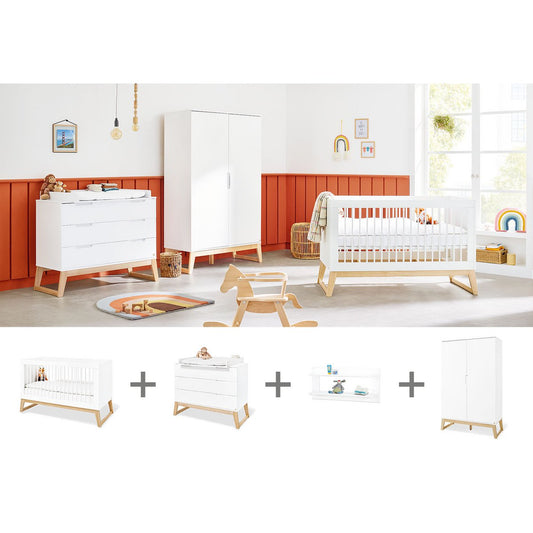 Kamer 'Bridge' – Brede set met wandplank (4-delig: Ledikant, Brede commode, 2-deurs kledingkast, Wandplank)