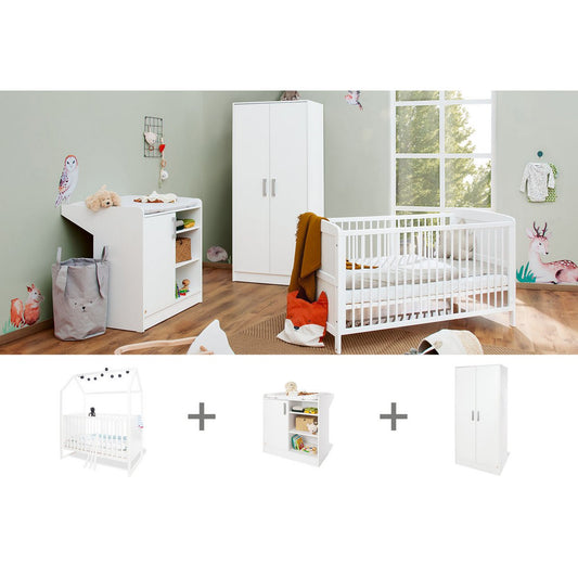 Kamer 'Hilda & Viktoria' – Witte set (3-delig: Huisbed, Commode, 2-deurs kledingkast)