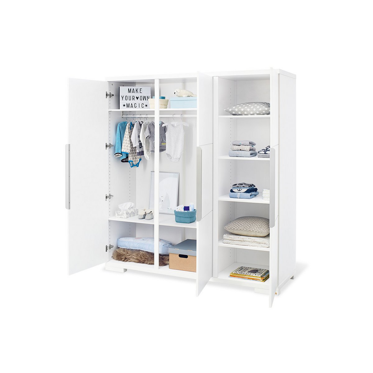 Kamer 'Polar' – Extra brede grote set met wandplank (4-delig: Ledikant, Extra brede commode, Grote kledingkast, Wandplank)