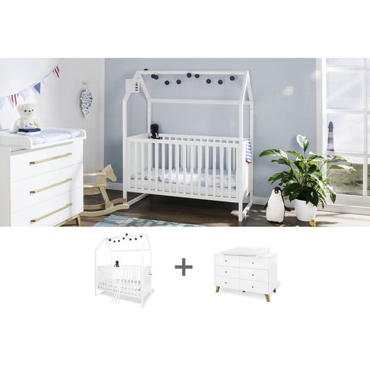 Kamer 'Hilda & Pan' – Extra brede witte starterset (2-delig: Huisbed, Extra brede commode)
