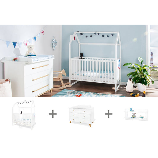 Kamer 'Hilda & Pan' – Extra brede witte starterset met wandplank