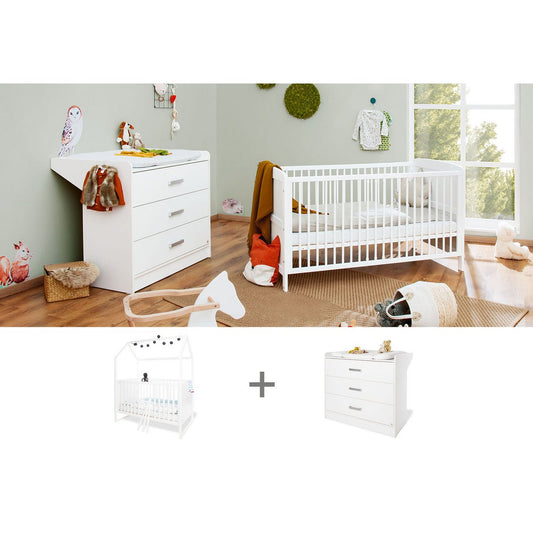 Kamer 'Hilda & Viktoria' – Brede witte starterset (2-delig: Huisbed, Brede commode)