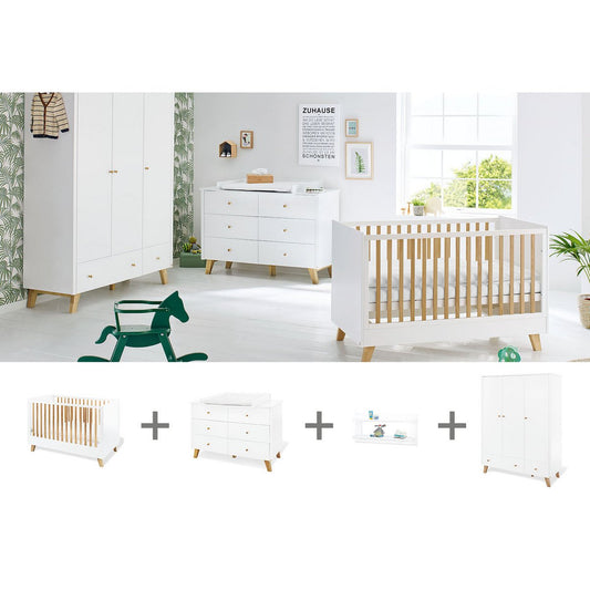 Kamer 'Pan' – Extra brede grote set met wandplank (4-delig: Ledikant, Extra brede commode, Grote kledingkast, Wandplank)