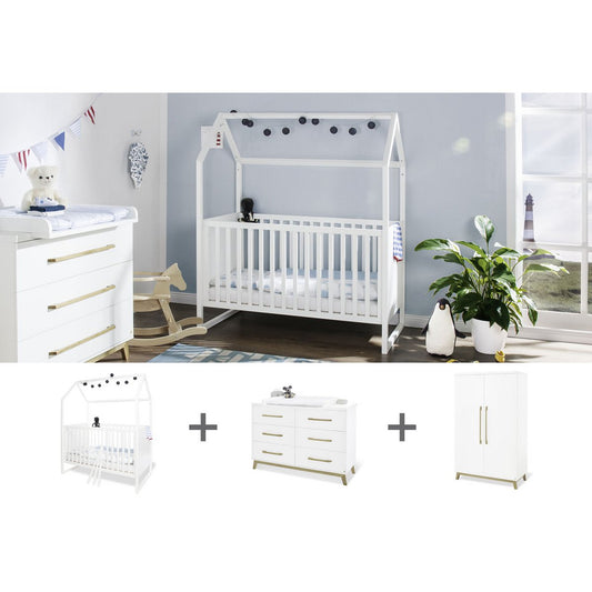 Kamer 'Hilda & Riva' – Extra brede witte set (3-delig: Huisbed, Extra brede commode, 2-deurs kledingkast)