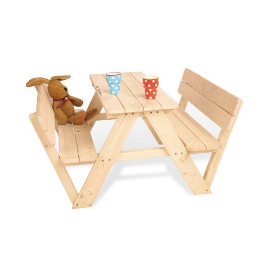 Kinderpicknicktafel 'Nicki voor 4' met Rugleuning – Naturel