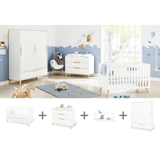 Kamer 'Move' – Brede grote set met wandplank (4-delig: Ledikant, Brede commode, Grote kledingkast, Wandplank)